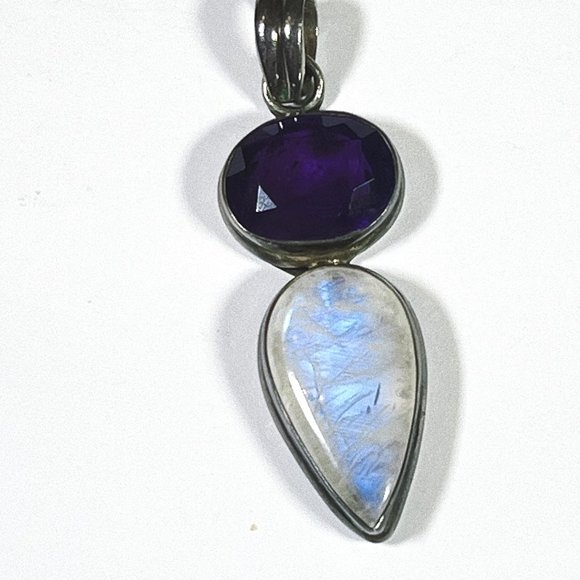 NEW LARGE AMETHYST/MOONSTONE PENDANT - 925 SILVER INDIA ARTISAN - Picture 9 of 12
